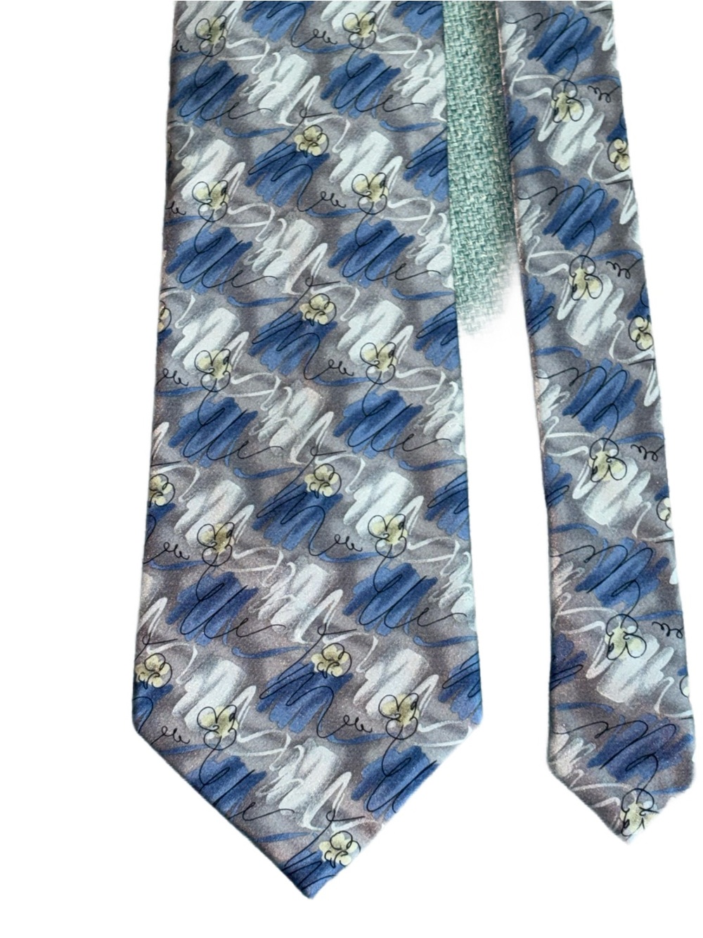 SABATINI Light Blue Pale Yellow White & Gray Silk Tie from Roma, Milano, Como
